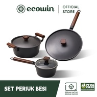 Ecowin Cookware Ingenuity Series Pure Iron Set - Milk Pan + Frying Pan +Wok Pfoa-Free Iron pan