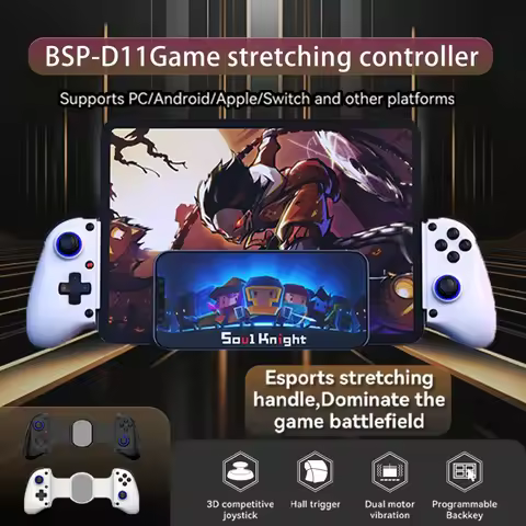 BSP D11 Telescopic Game Controller RGB Light Mobile Phone Gamepad with Turbo/6-axis Gyro/Vibration f