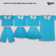 Heylo - FLEUR SERIES - OneSet Pleats Pleated Couple Pleated Suit for Adult Women Sky Blue/