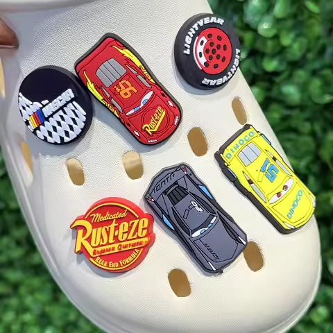 1/6pcs Disney Lightning Mcqueen PVC Shoes Charms Cars Slippers Buckle Decorations Fit Boys Birthday 