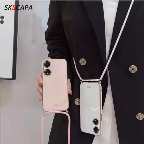 Lanyard Crossbody Necklace Strap Cord Plating Case For Oppo A98 A1 Pro A58 A57 A77 A17 A16 A97 A96 C