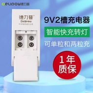 Delip 9V Battery 2 Slots Smart Turn Light Fast Charger 6f22 Square Rechargeable Nine Volt Toy Alarm