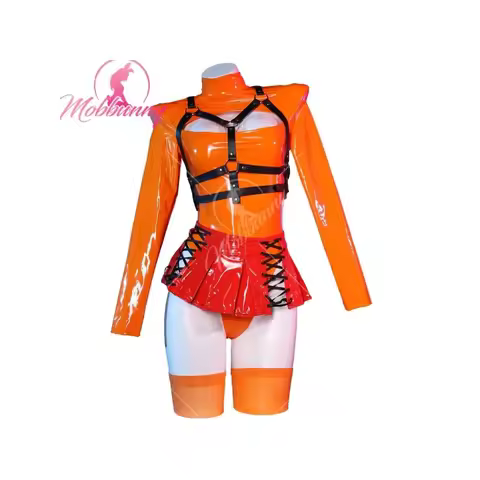 IN STOCK Mobbunny Women Velma Cosplay Costume Women Lingerie Orange Chest Open Bodysuit and Lace-up