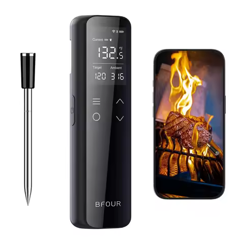 BFOUR Wireless Meat Thermometer 2.4GHz WiFi Bluetooth APP Support Alarm For BBQ Grilling Smoking IP6