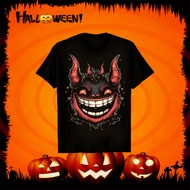 Halloween Devil Face T-Shirt for Men Women - Spooky Horror Costume Tee with Evil Grin and Horns - Bl