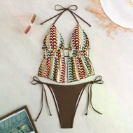 Sexy Striped Knitting Strings Bikini Women Swimsuit Female Swimwear Thong Bikinis Set Brazilian Beac
