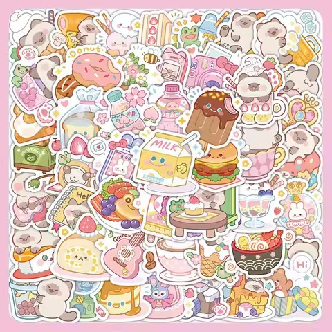 60PCS Dessert Bear Stickers - Cute & Adorable Creative Decor for Notebook, Stationery & Hand Account