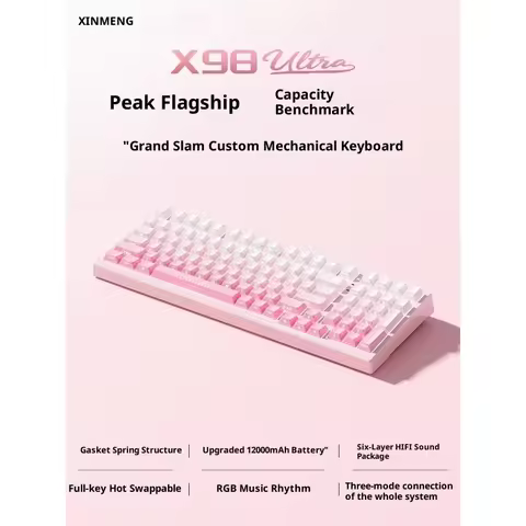 XINMENG X98 Ultra Hot Swappable Mechanical Keyboard, Tri-Mode Wireless, Gasket Mount, RGB、Coconut Wh