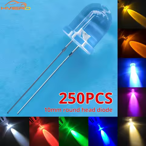 250Pcs 10mm Round Top Ultra Bright Emitting Diode LED White Red Green Blue Yellow UV Pink Orange Lig