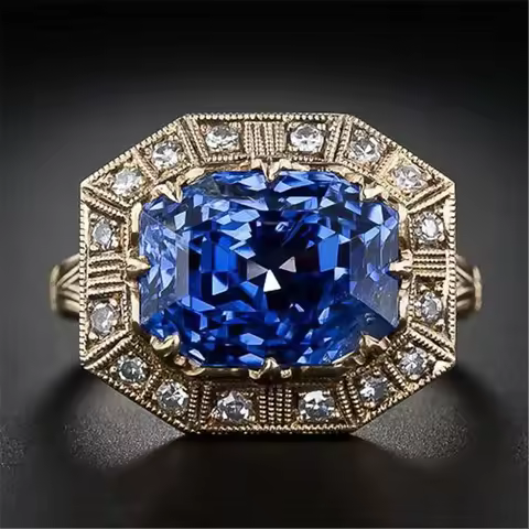Pure 3 Carat Sapphire Jewelry Gemstone 14K Gold Ring for Women Luxury Bizuteria Anillos De 14K Gold 