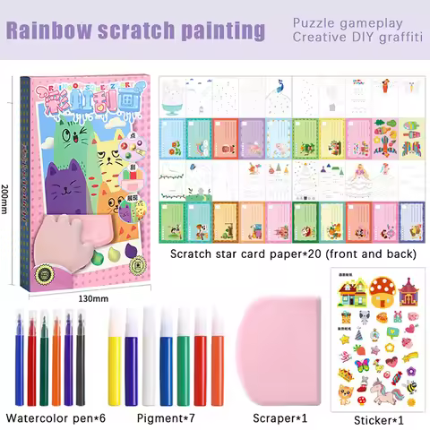 20PCS Squeegee Art Kids Paint Kit DIY Rainbow Scratch Art Childrens Painting Crafts Creativity Set D