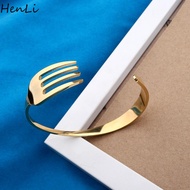 HENLI Vintage Luxury Stainless Steel Open Exquisite Retro Women Bangle Fashion Jewelry Korean Style Bangle Fork Bangle