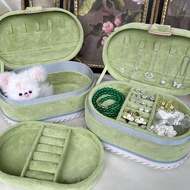 กล่องเก็บเครื่องประดับ Minky Vintage Print Green Dopaamine Jewelry Storage Box Ring Necklace Earring