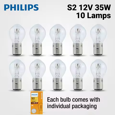 Philips 10 Lamps S2 12V 35/35W BA20d +30% Bright Motor Original Light Motorcycle Halogen Lamp Standa