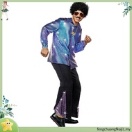 70s Disco Outfit for Men 70s Costume with Retro Shirt Bell Bottom Pants Halloween Cosplay Costume