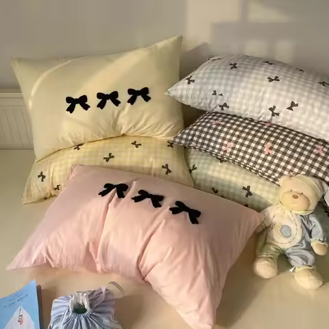 Plaid Bow Knot Pillow Cover Korean Y2k Fashions Girlish Heart Blackpink Room Decor Sleeping Pillow C