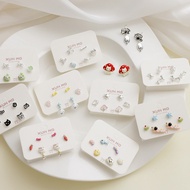 Cartoon Cute Fun Earrings Female Korean Version Sweet Cute Unique Cat Silver Needle Earrings Set Nic