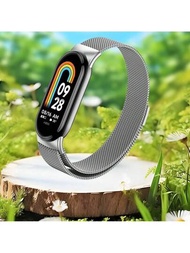 小米手環8米蘭磁吸帶手錶配件磁吸帶手鐲Pulseira Correa Miband7 6 5 4 3 NFC 帶，銀色