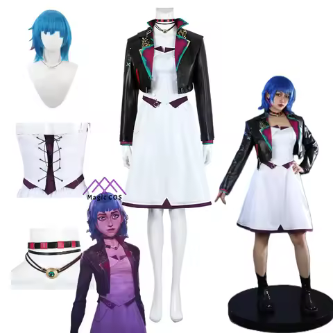 New Game LOL Season 2 Jinx Cosplay Costume Jinx Powder Dress White Uniform Game Halloween Carnival P