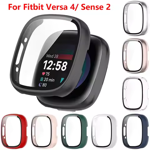 Glass+Case for Fitbit Versa Versa 4 Watch Protective Bumper Hard PC Shell HD Screen Protector for Fi