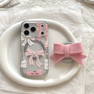 Transparent Pink White Bow Skin Feel Magnetic Case Suitable For iPhone 17 16 15 14 13 Pro Max i15 i1