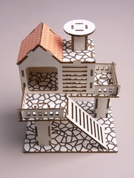 1件木質diy組裝的雙層閣樓別墅,帶有樓梯欄杆攀爬架,適用於小寵物和小倉鼠的日常使用