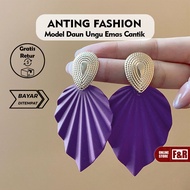 Beautiful Women's Accessories Classy Statement Leaf Purple Earrings Touch Gold Look Glamorous Big Le