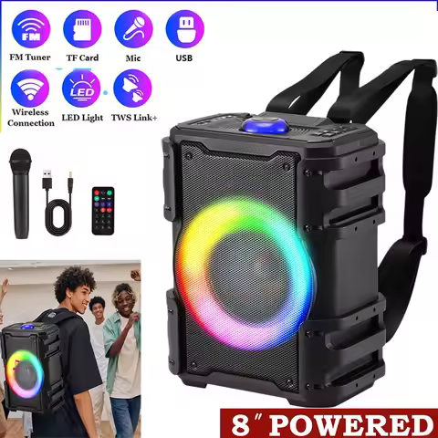 6000W Portable Backpack Outdoor Bluetooth Speaker 8 Inches Sub Woofer Heavy Bass Sound System Led Li