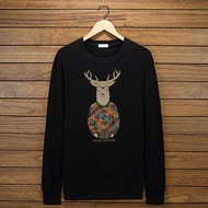 T-shirt Lelaki T-shirt Plus Size Lengan Panjang Musim Sejuk Kapas Leher Bulat Longgar Dan Selesa