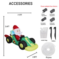 cod 7.8FT Christmas Inflatable Santa Driving Race Car with LED Lit Yard Decor Festive Home Ornament 