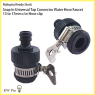 Snap In Universal Tap Connector Water Hose Faucet 13 to 17mm C/W Hose Clip