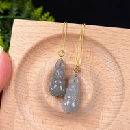 和田玉煙紫小兔子吊墜項鏈 老料溫潤細膩 配18K金扣頭 附證書