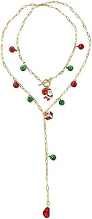 Christmas Jingle Bell Paperclip Chain Santa Claus Pendant Toggle Clasp Lariat Necklace for Women Dai