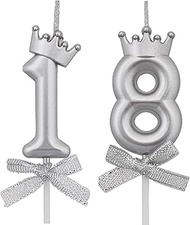 18 Birthday Candles, 18th Cake Candles, Silver Happy Birthday Number 18 Candles Cake Topper Decorati