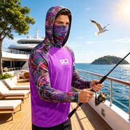 Men's Long Sleeve Fishing Shirt with Hood & Face Mask, UPF50+ Sun Protection Quick Dry Breathable An