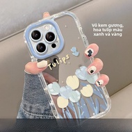 Ốp Lưng Điện Thoại Silicon Hình Hoa Tulip Màu Kem Cho Apple 15 16 Mẫu Mới Dành Cho Nữ 13 14 Mẫu Cũ 1