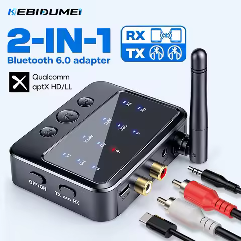 KEBIDUMEI Bluetooth 6.0 Receiver Transmitter AptX-Adaptive AD/HD/LL AAC 3.5mm AUX RCA Jack Wireless 