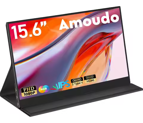 Amoudo 15.6 Inch Portable Monitor 1920x1080P Mobile Display IPS LCD Panel Penhole Stand VESA USBC Mi