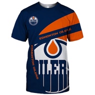 Tops Summer Casual Edmonton Men's Blue orange stitching white note print Oilers T-shirts