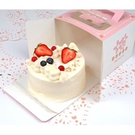 6" x 6" x 4.5" cake box with handle and clear window.