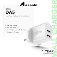 DMES DA5 12W Dual Port Fast Charger UK Plug Wall Charger
