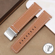 สายนาฬิกาหนังแท้ Qianzhi สำหรับผู้ชายและผู้หญิง พร้อมหัวเข็มขัดพับได้ สายนาฬิกาแฟชั่น เหมาะกับ Omega