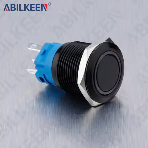 ABILKEEN 19mm Black Shell Push Button Switch LED Ring Illuminate Momentary/Latching Function 1NO1NC 