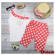 10192 Taiwan Imported Girl Sleeveless Umbrella Blouse & Polkadot Red Pants Set