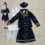 Flight Attendant Uniform Stewardess Costume for Girls Career Occupation Cosplay for Kids