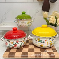 [in stock] Flat Bottom Instant Noodle Bowl Dormitory Student Lard Can Enamel Enamel Pot Thickened Do