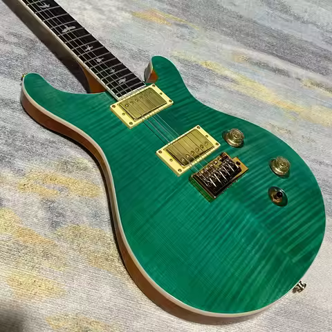 Green PRS Electric Guitar Rosewood Fretboard Flame Maple Top Gold Hardware HH Pickups