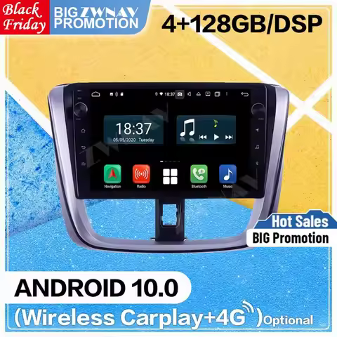 4+128G DSP Carplay Android 10 Screen Player For Toyota Vios Yaris 2014 2015 2016 2017 GPS Navi Auto 