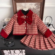 Bear Leader New Years Clothes Sets for Girls Korean Version Red Plaid Print Christmas Suit 2 to 7 Ye