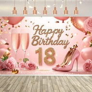 18th Birthday Decorations For Girls - Pink 18th Birthday Backdrop For Her 18th Birthday Party Suppil